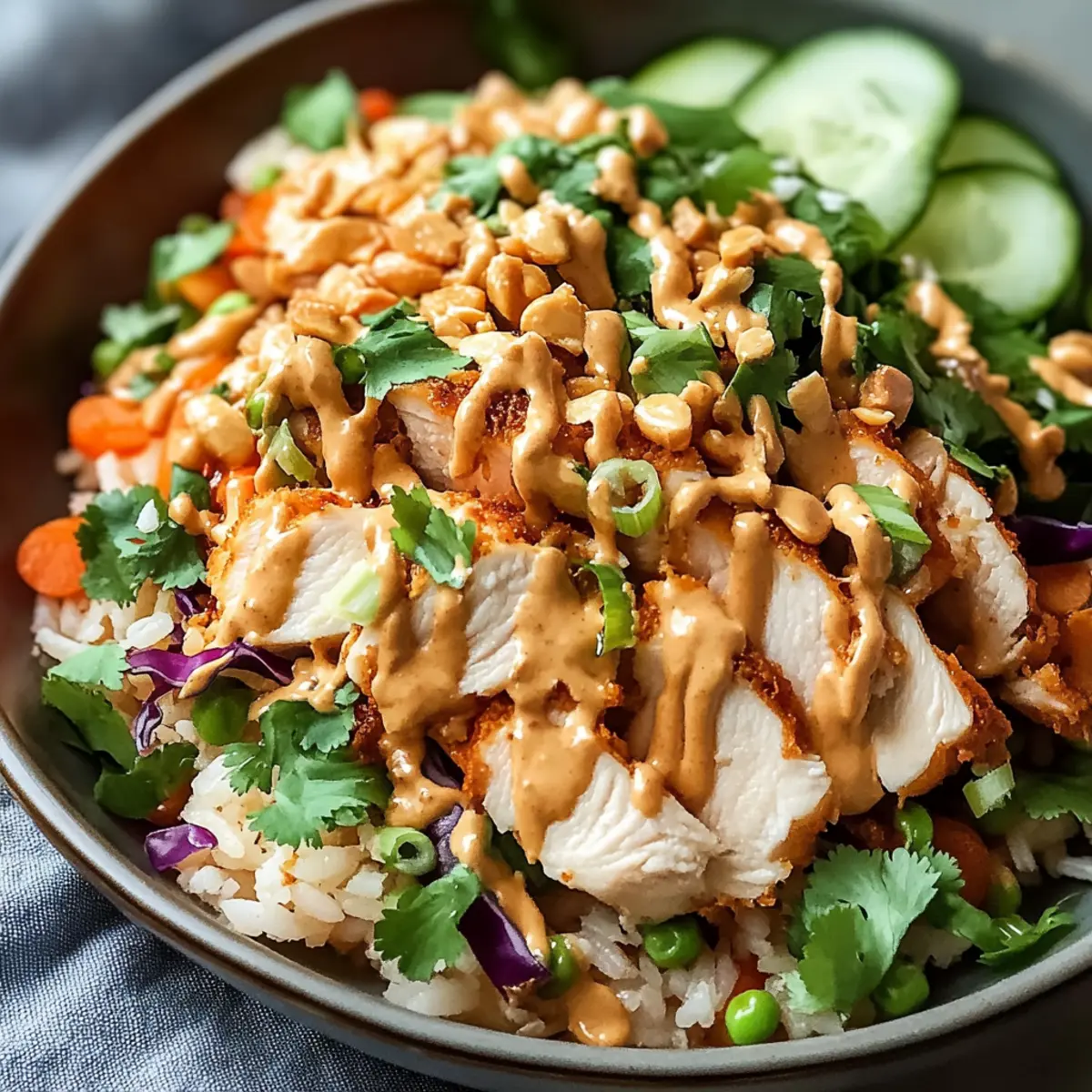 Chicken Crispy Rice Salad with Creamy Peanut Dressing