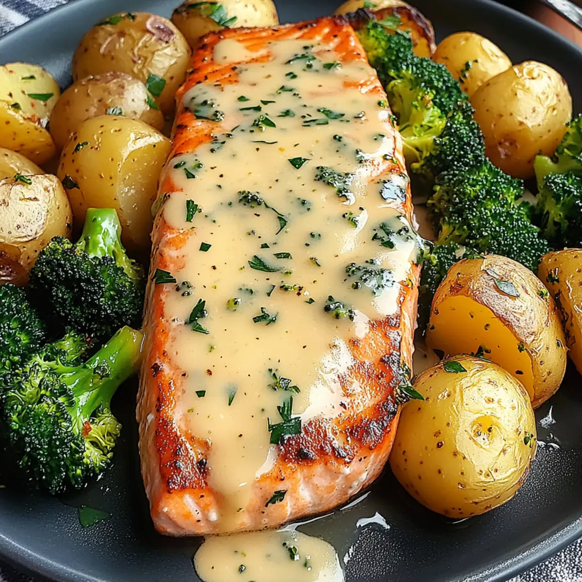 Lemon Butter Salmon with Crispy Potatoes and Broccoli