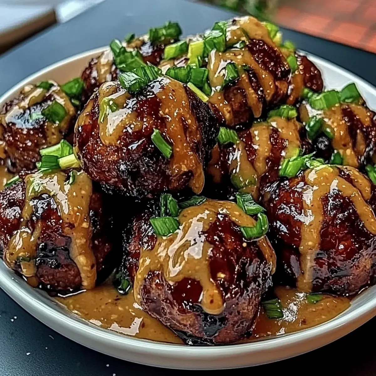 Sticky Hoisin Meatballs with Scallion Sauce