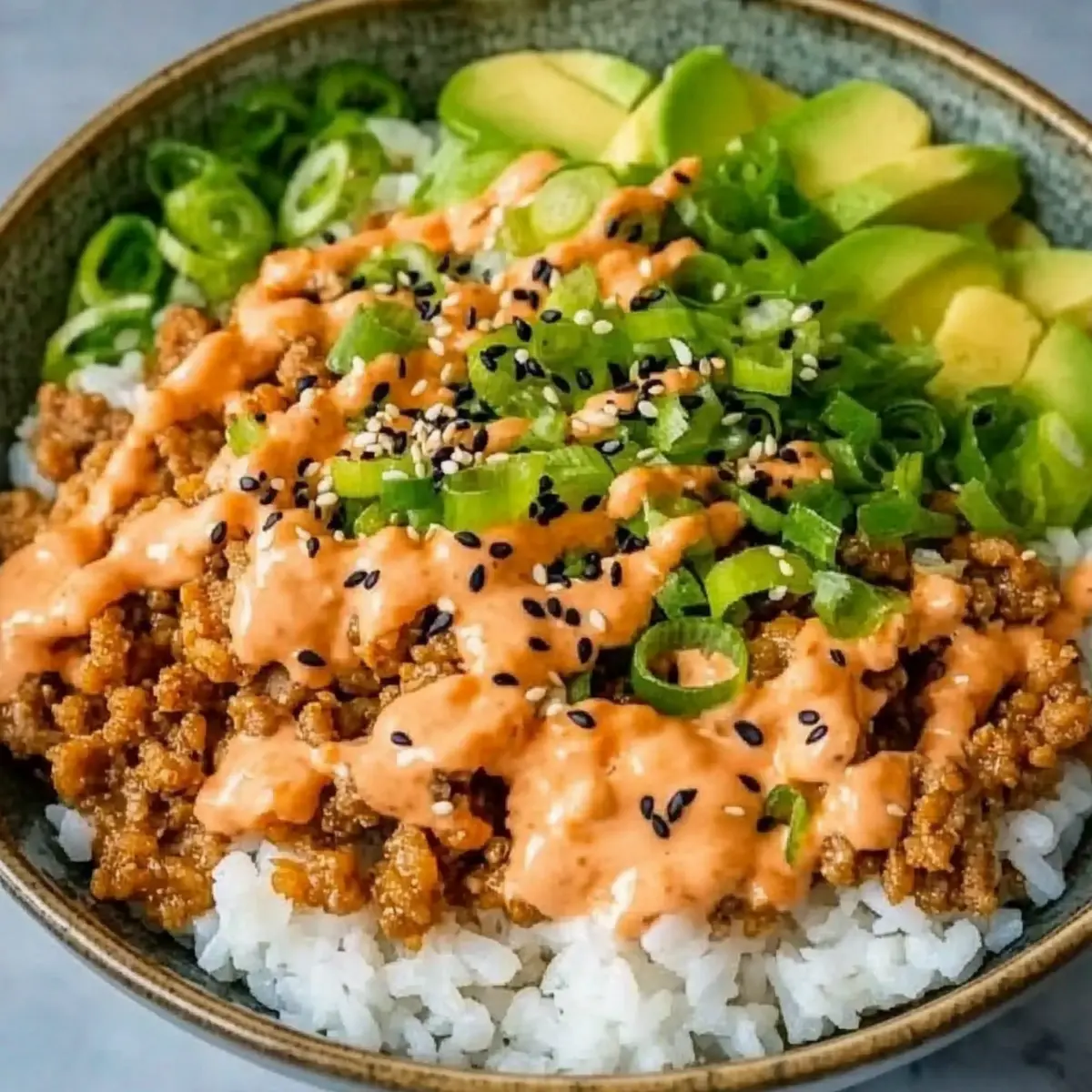 Ground Turkey Rice Bowls with Bang Bang Sauce