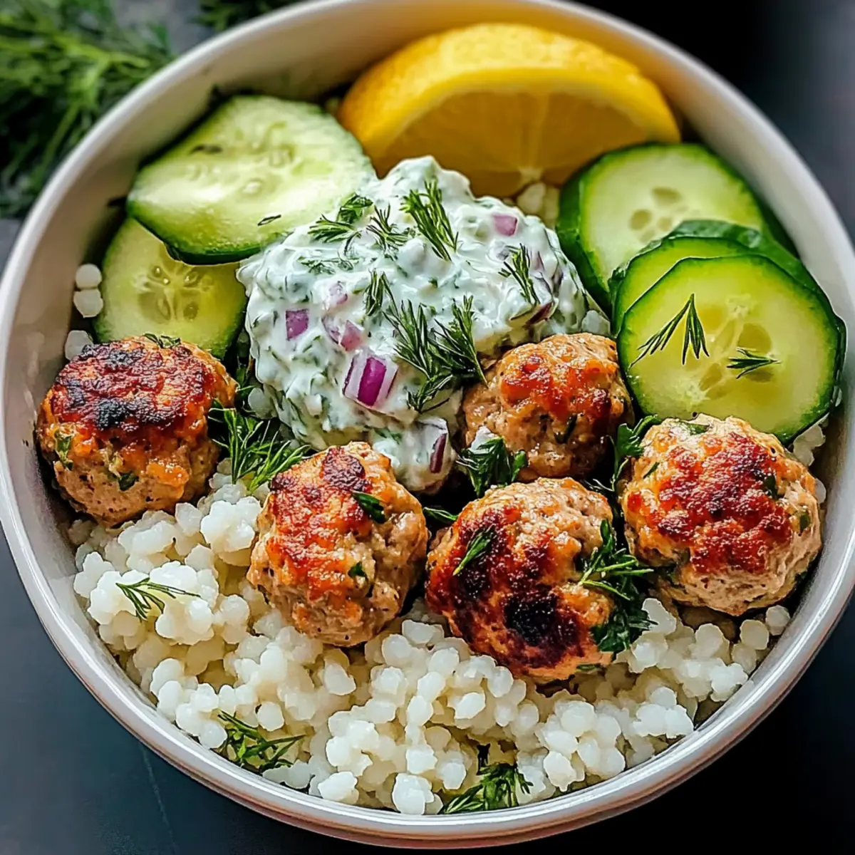Mediterranean Bowl With Turkey Meatballs