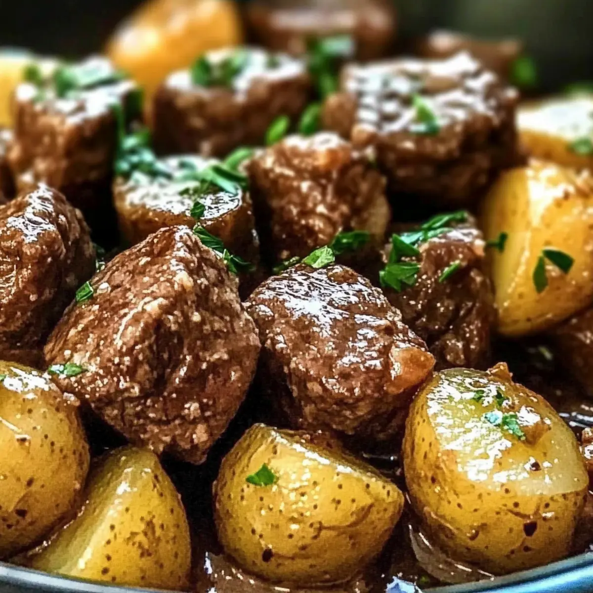 Garlic Butter Beef Bites & Potatoes