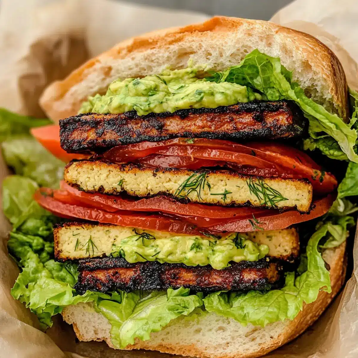 Smoky Tofu Lettuce Tomato (TLT) Sandwich