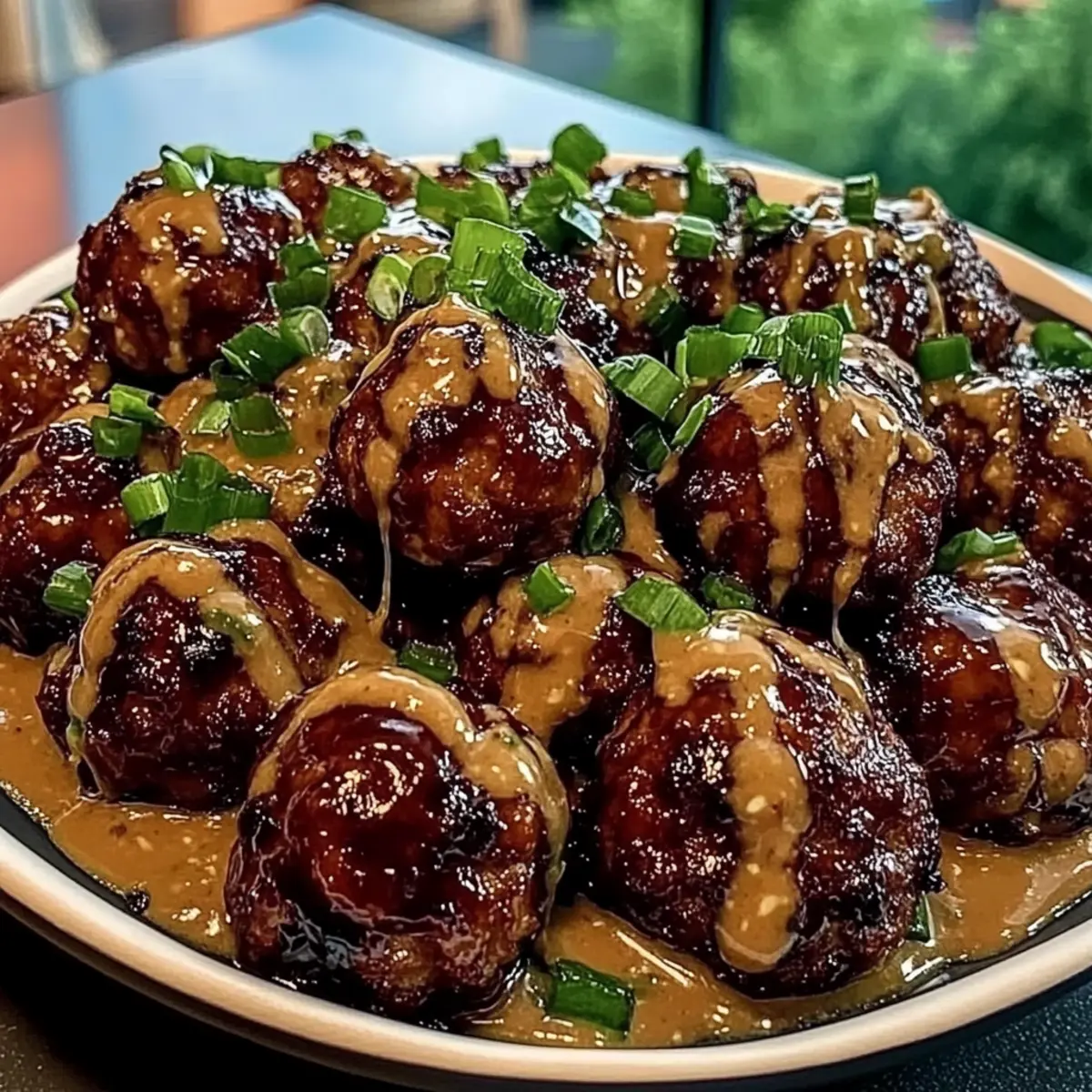 Sticky Hoisin Meatballs with Scallion Sauce