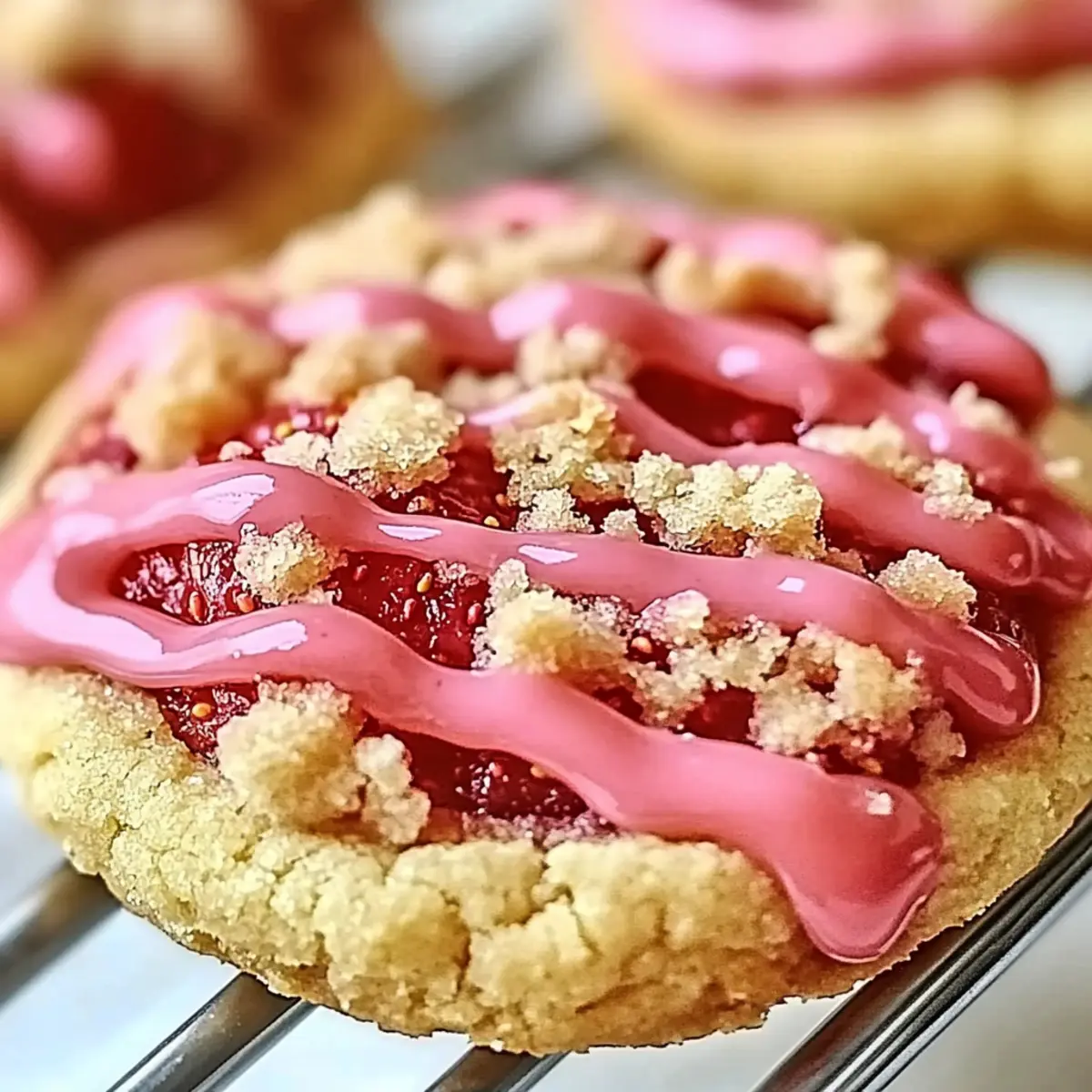 Strawberry Crunch Cookies with Crumb Topping & Glaze Delight