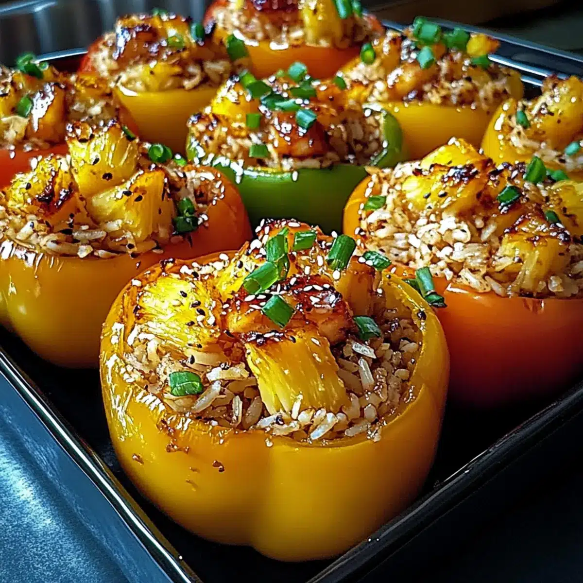 Teriyaki Pineapple Chicken and Rice Stuffed Peppers