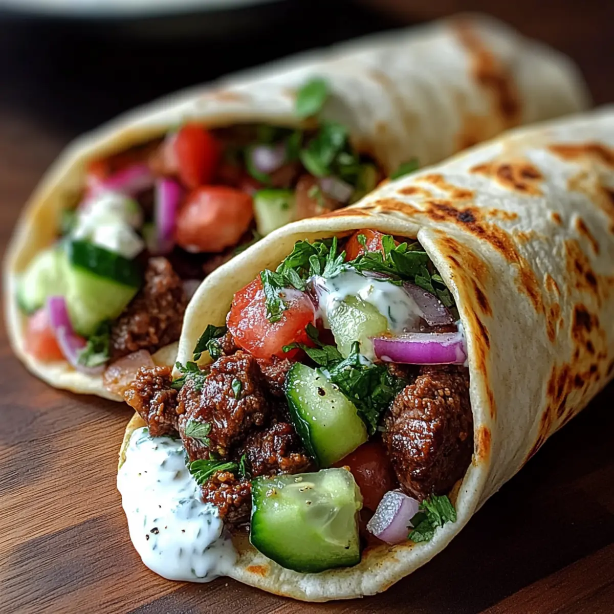 Greek Beef Wraps with Garlic Yogurt Sauce