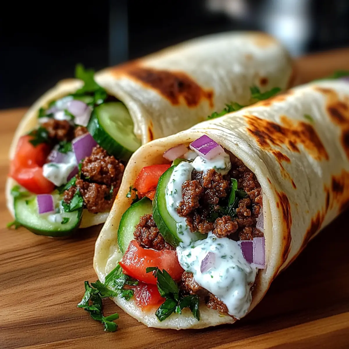 Greek Beef Wraps with Garlic Yogurt Sauce