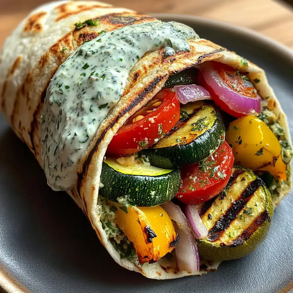 Grilled Mediterranean Veggie Wrap with Zesty Herb Sauce