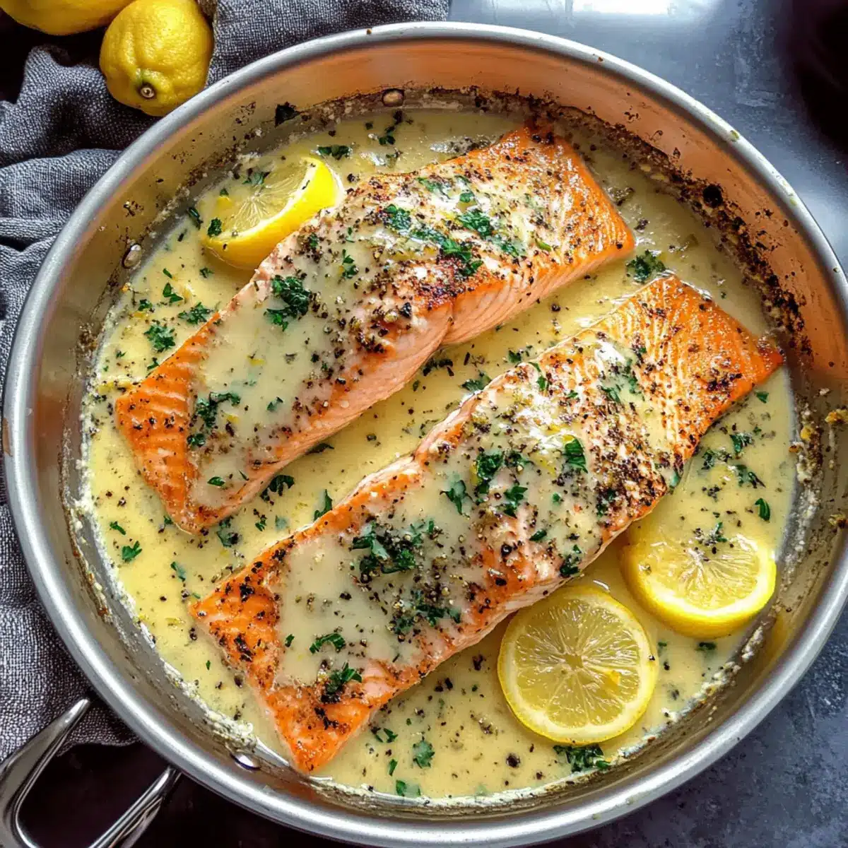Baked Salmon with Lemon Butter Cream Sauce