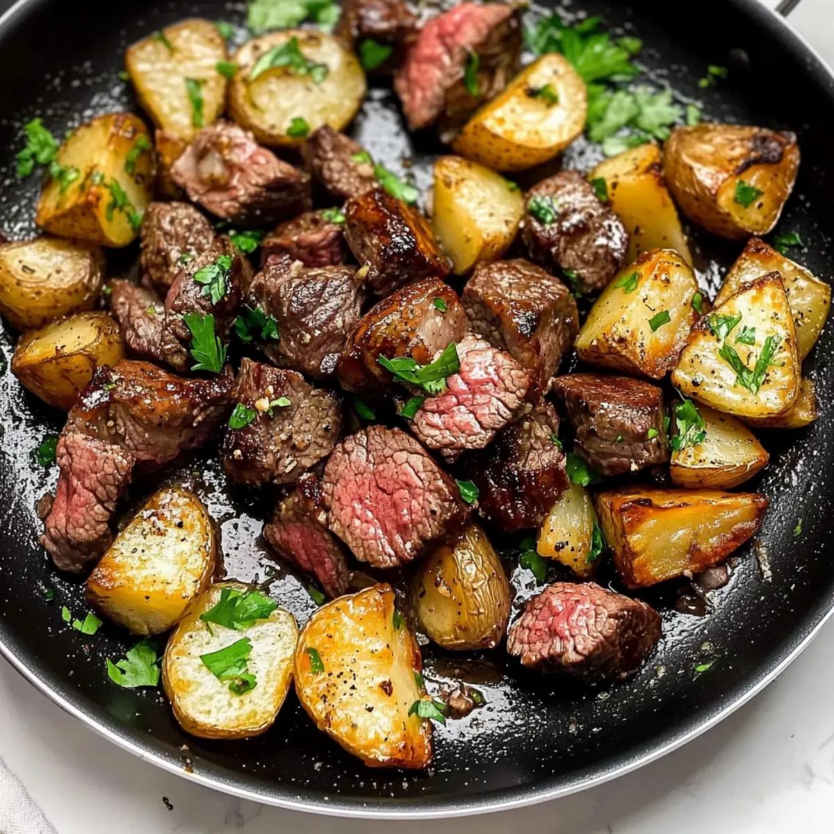 Garlic Butter Steak Bites and Potatoes