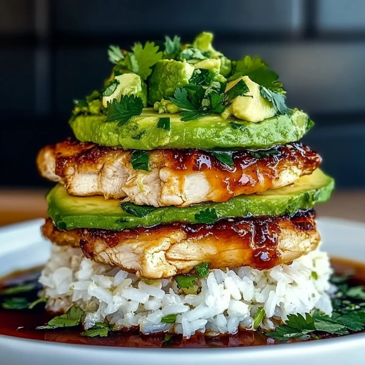 Honey Lime Chicken and Avocado Rice Stack