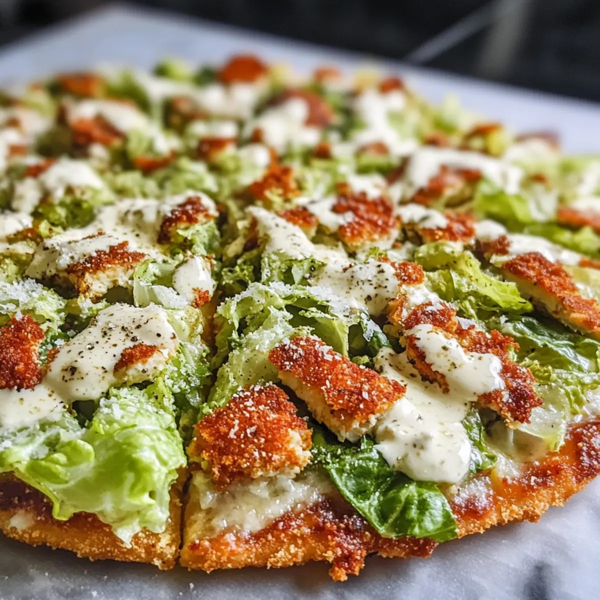 Chicken Crust Caesar Salad Pizza