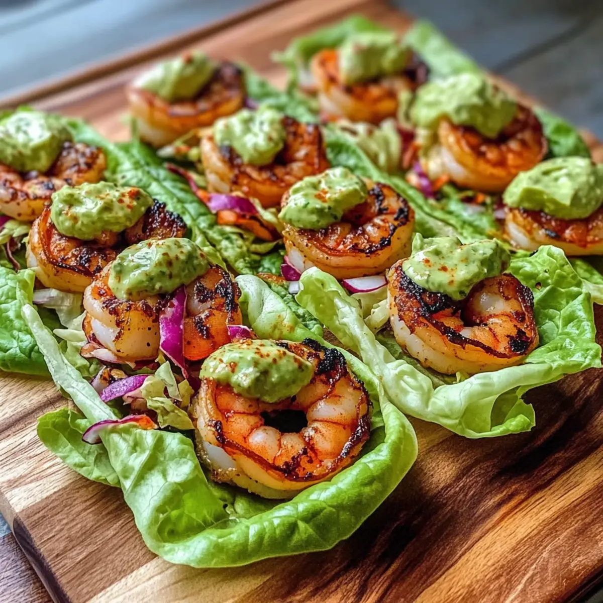 Sheet Pan Chili-Lime Shrimp Lettuce Wraps with Radish Slaw & Avocado Sriracha Crem