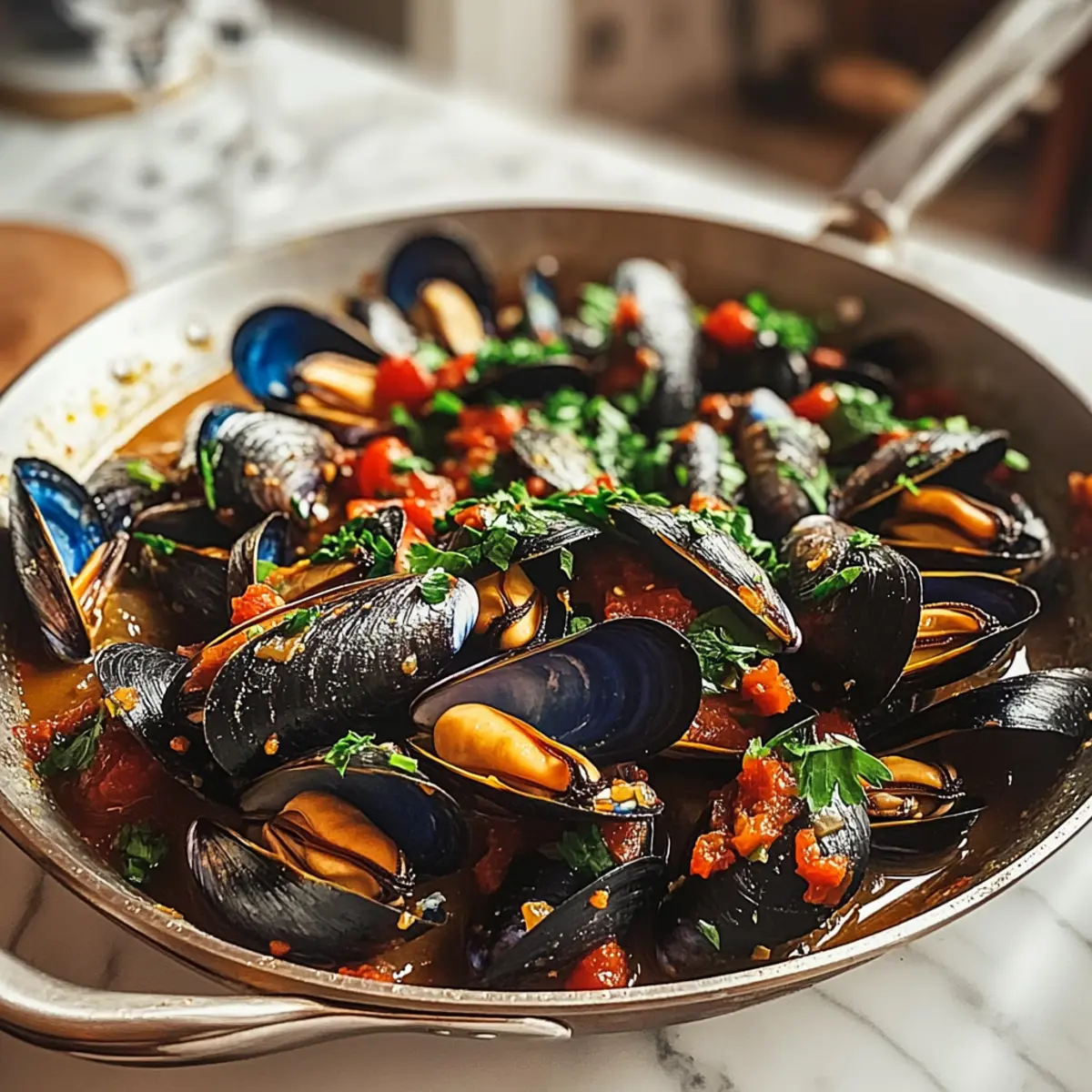 Mediterranean Garlic Mussel Skillet