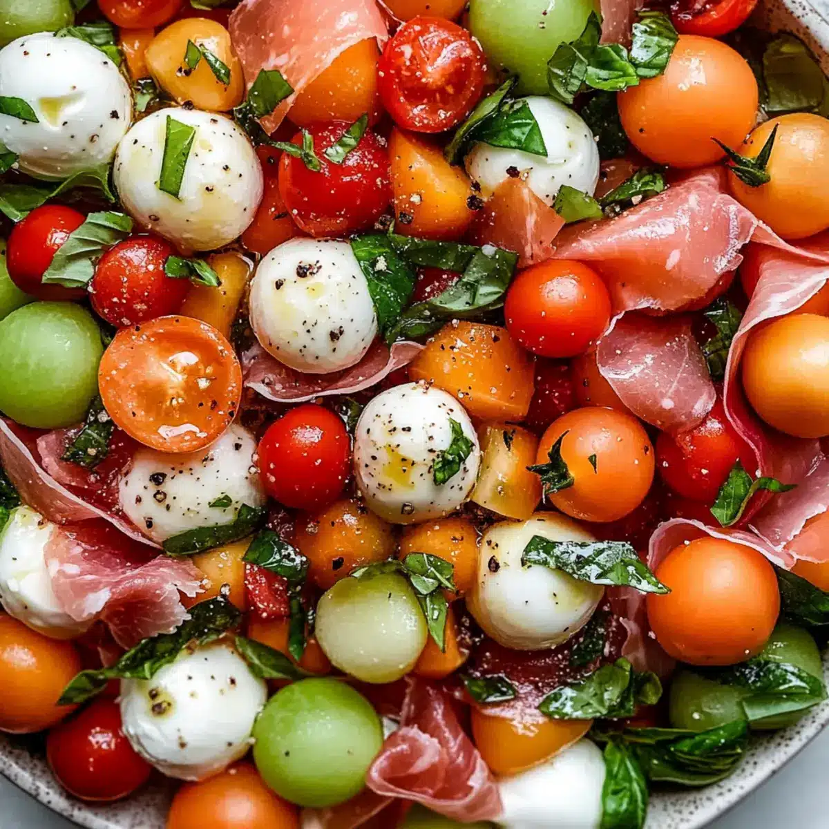 Caprese Melon Salad with Prosciutto and Mozzarella