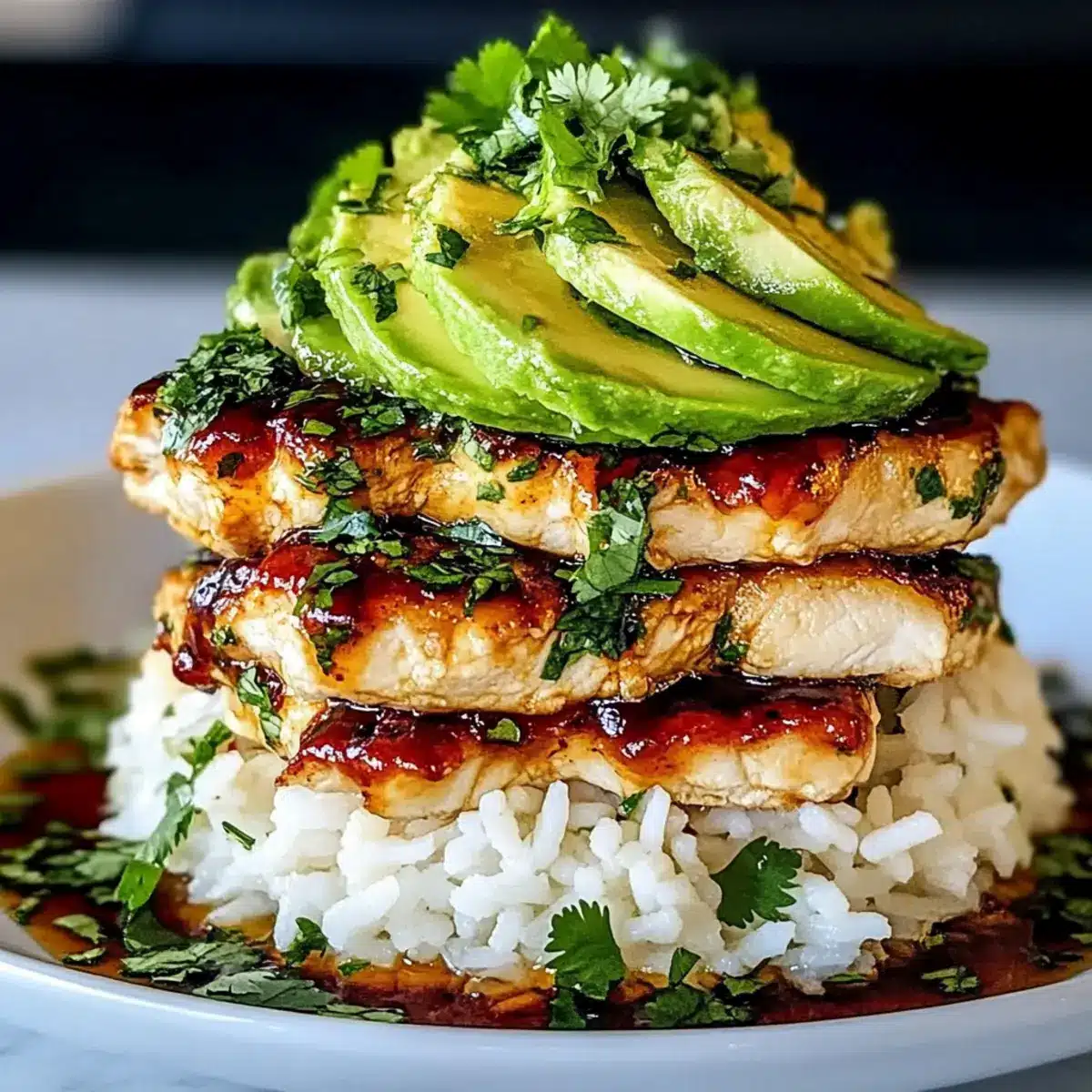 Honey Lime Chicken and Avocado Rice Stack