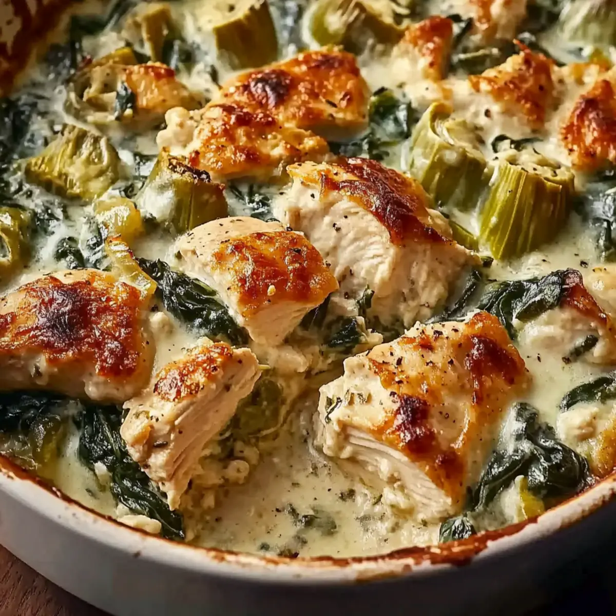 High-Protein Spinach and Artichoke Chicken Casserole