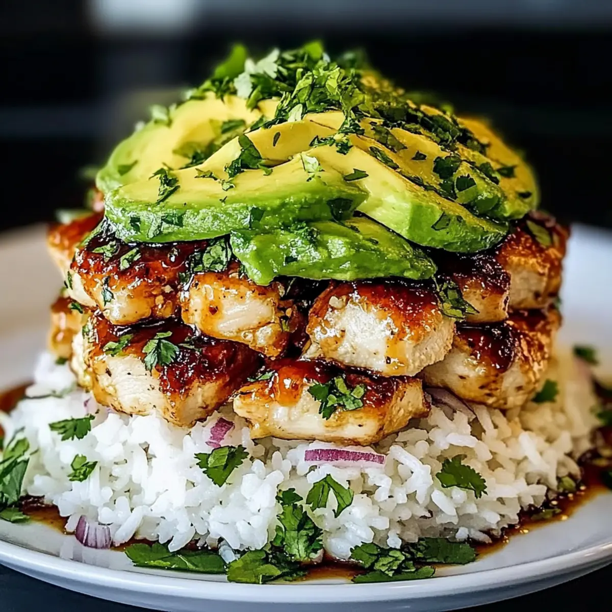 Honey Lime Chicken and Avocado Rice Stack