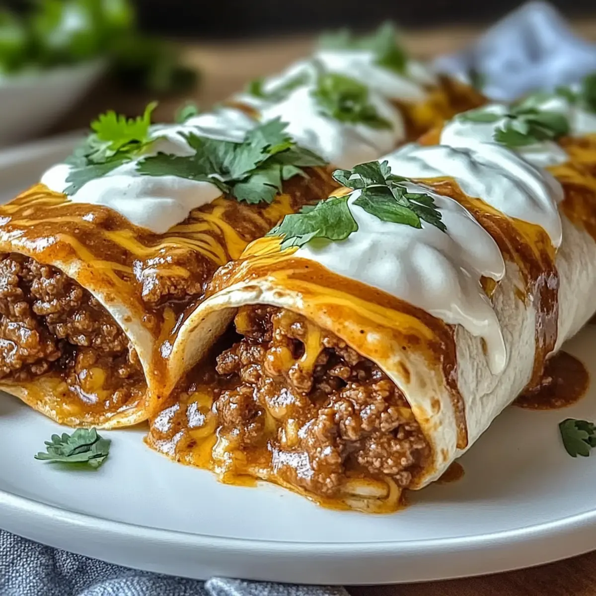 Smothered Ground Beef Burritos