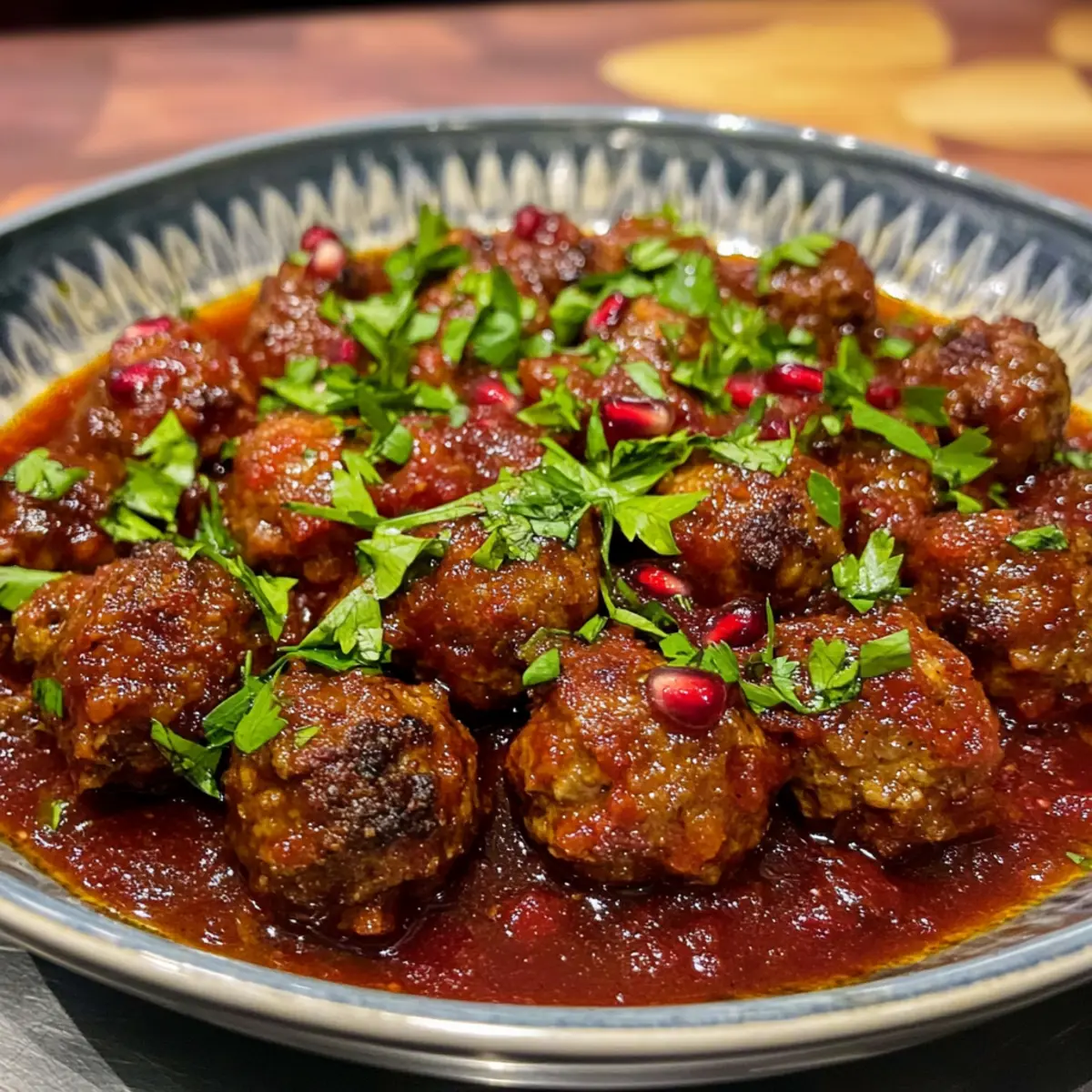 Lebanese Kefta Meatballs in Tomato Pomegranate Sauce