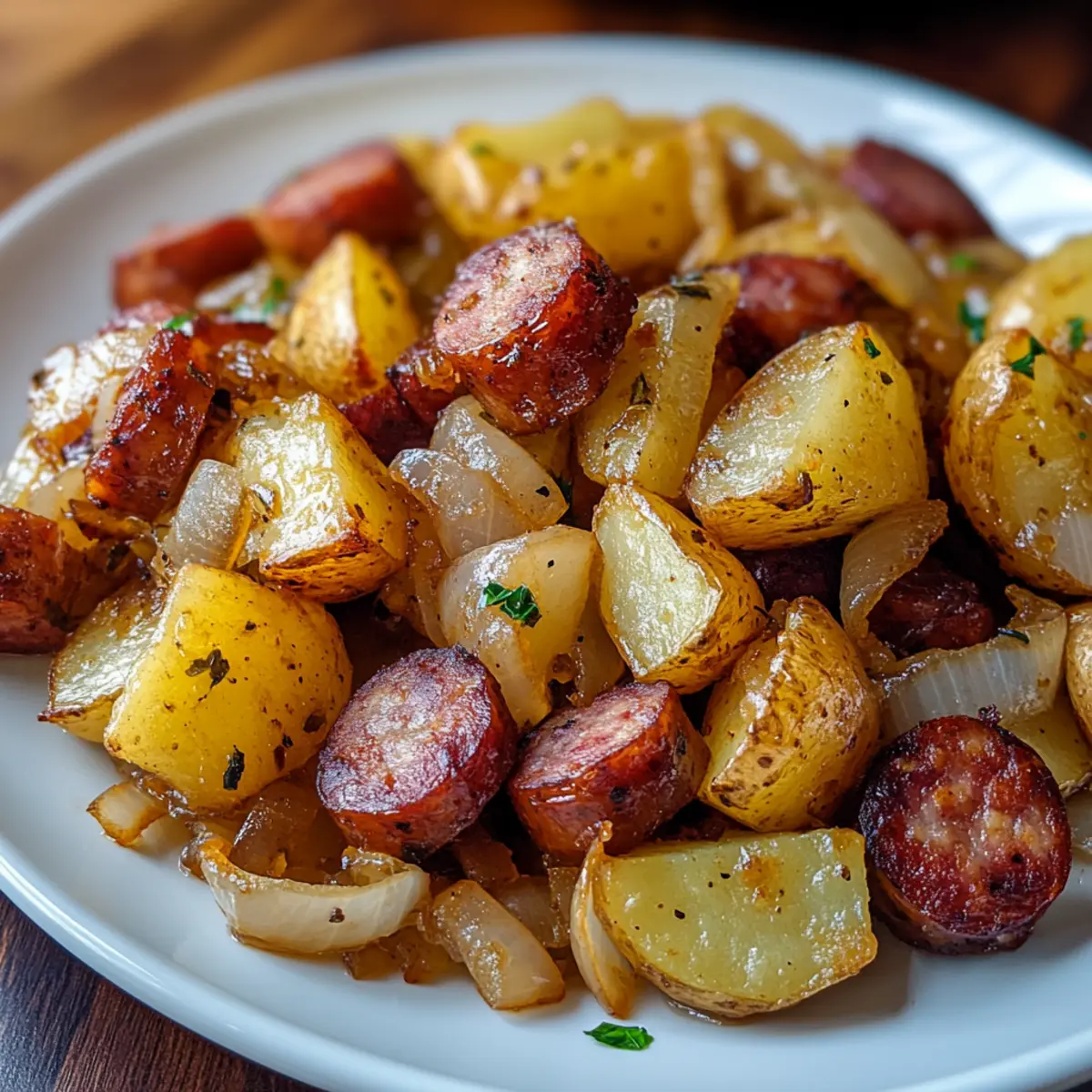 Fried Potatoes Onions and Smoky Polish Sausage Made Easy